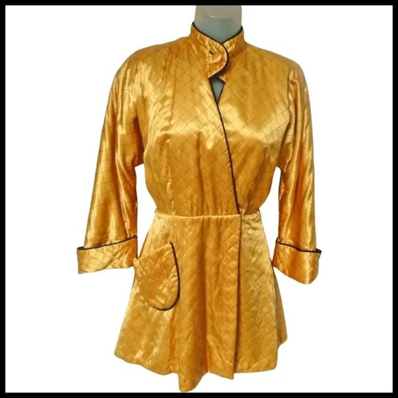 Vintage Satin Lounge Jacket, Quilted Smoking Robe, 1940s 40s Forties - Picture 7 of 14